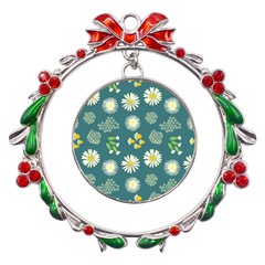 Drawing Flowers Meadow White Metal X mas Wreath Ribbon Ornament