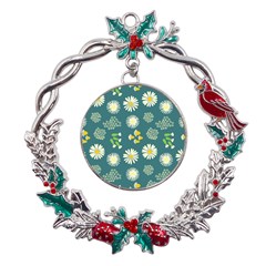 Drawing Flowers Meadow White Metal X mas Wreath Holly Leaf Ornament