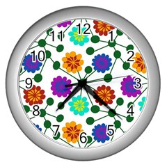 Bloom Plant Flowering Pattern Wall Clock (silver)