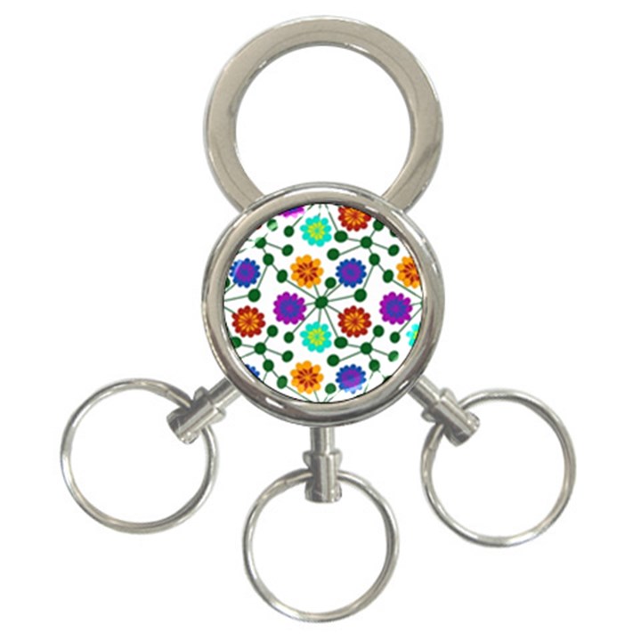 Bloom Plant Flowering Pattern 3-Ring Key Chain