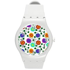 Bloom Plant Flowering Pattern Round Plastic Sport Watch (m)