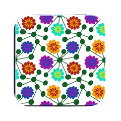 Bloom Plant Flowering Pattern Square Metal Box (black)