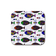 Fish Abstract Colorful Rubber Square Coaster (4 Pack) by Maspions