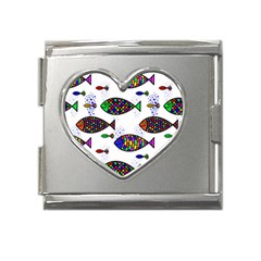 Fish Abstract Colorful Mega Link Heart Italian Charm (18mm)