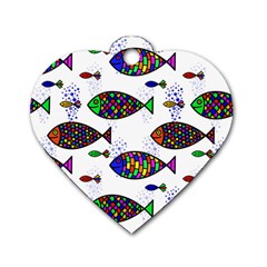 Fish Abstract Colorful Dog Tag Heart (one Side)