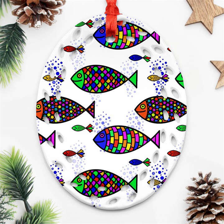 Fish Abstract Colorful Oval Filigree Ornament (Two Sides)