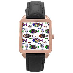 Fish Abstract Colorful Rose Gold Leather Watch 