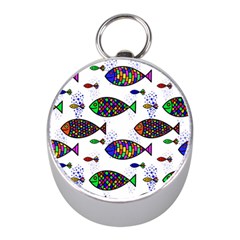 Fish Abstract Colorful Mini Silver Compasses