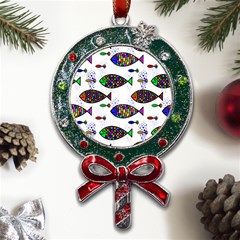 Fish Abstract Colorful Metal X mas Lollipop With Crystal Ornament by Maspions