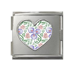 Bloom Nature Plant Pattern Mega Link Heart Italian Charm (18mm)