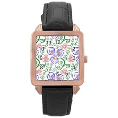 Bloom Nature Plant Pattern Rose Gold Leather Watch 