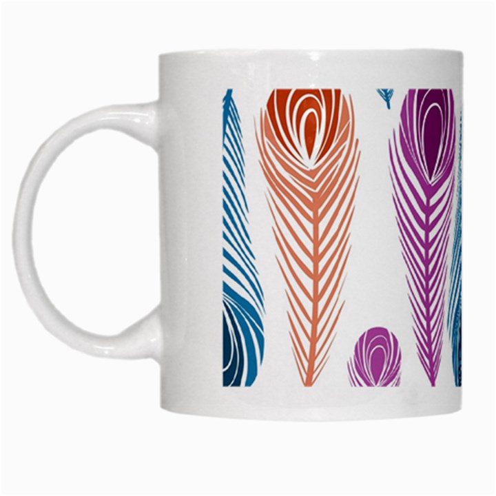 Pen Peacock Colors Colored Pattern White Mug