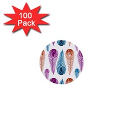 Pen Peacock Colors Colored Pattern 1  Mini Buttons (100 Pack) 