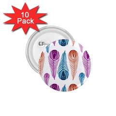 Pen Peacock Colors Colored Pattern 1 75  Buttons (10 Pack)