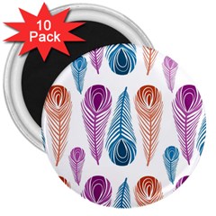 Pen Peacock Colors Colored Pattern 3  Magnets (10 Pack) 