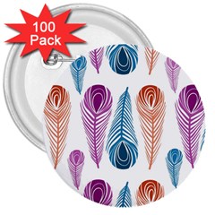 Pen Peacock Colors Colored Pattern 3  Buttons (100 Pack)  by Maspions