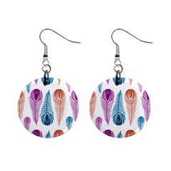 Pen Peacock Colors Colored Pattern Mini Button Earrings