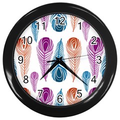 Pen Peacock Colors Colored Pattern Wall Clock (black)