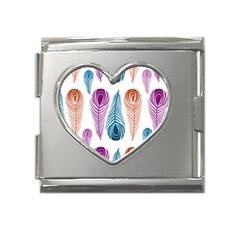 Pen Peacock Colors Colored Pattern Mega Link Heart Italian Charm (18mm) by Maspions