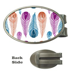 Pen Peacock Colors Colored Pattern Money Clips (oval)  by Maspions