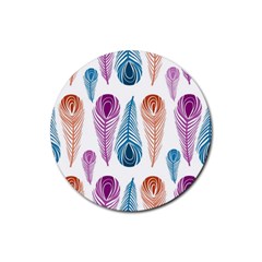 Pen Peacock Colors Colored Pattern Rubber Round Coaster (4 Pack)