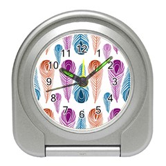 Pen Peacock Colors Colored Pattern Travel Alarm Clock by Maspions