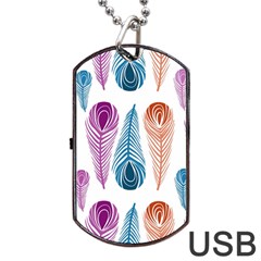 Pen Peacock Colors Colored Pattern Dog Tag Usb Flash (two Sides)