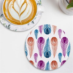 Pen Peacock Colors Colored Pattern Uv Print Round Tile Coaster