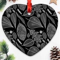 Leaves Flora Black White Nature Ornament (heart)