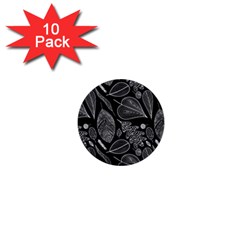 Leaves Flora Black White Nature 1  Mini Buttons (10 Pack) 