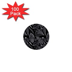 Leaves Flora Black White Nature 1  Mini Buttons (100 Pack) 