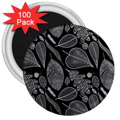 Leaves Flora Black White Nature 3  Magnets (100 Pack)