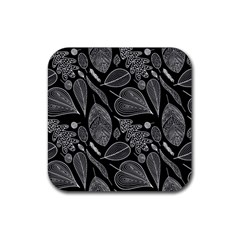 Leaves Flora Black White Nature Rubber Coaster (square)