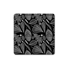 Leaves Flora Black White Nature Square Magnet