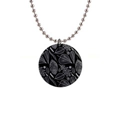 Leaves Flora Black White Nature 1  Button Necklace by Maspions