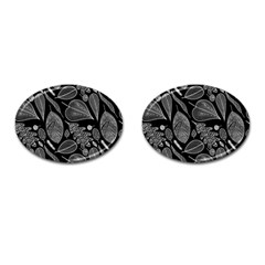 Leaves Flora Black White Nature Cufflinks (oval)