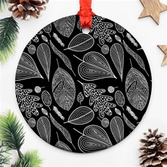 Leaves Flora Black White Nature Round Ornament (two Sides)