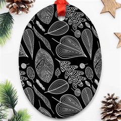 Leaves Flora Black White Nature Oval Ornament (two Sides)