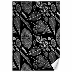 Leaves Flora Black White Nature Canvas 12  X 18 