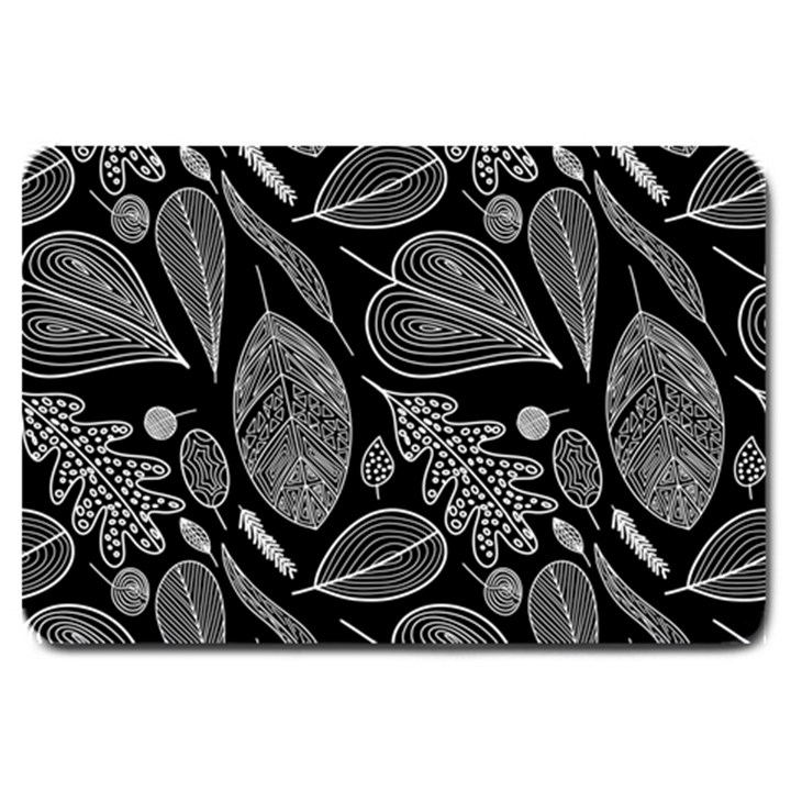 Leaves Flora Black White Nature Large Doormat