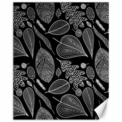 Leaves Flora Black White Nature Canvas 11  X 14 