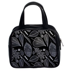 Leaves Flora Black White Nature Classic Handbag (two Sides)