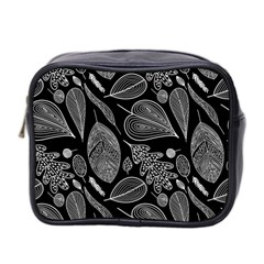 Leaves Flora Black White Nature Mini Toiletries Bag (two Sides)