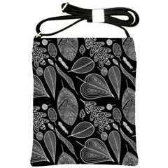 Leaves Flora Black White Nature Shoulder Sling Bag