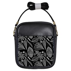 Leaves Flora Black White Nature Girls Sling Bag by Maspions