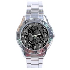 Leaves Flora Black White Nature Stainless Steel Analogue Watch by Maspions