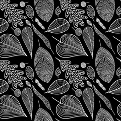 Leaves Flora Black White Nature Play Mat (rectangle) by Maspions