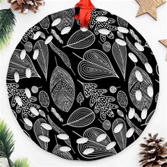 Leaves Flora Black White Nature Ornament (round Filigree)