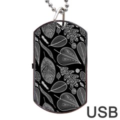 Leaves Flora Black White Nature Dog Tag Usb Flash (one Side)