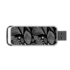 Leaves Flora Black White Nature Portable Usb Flash (one Side)